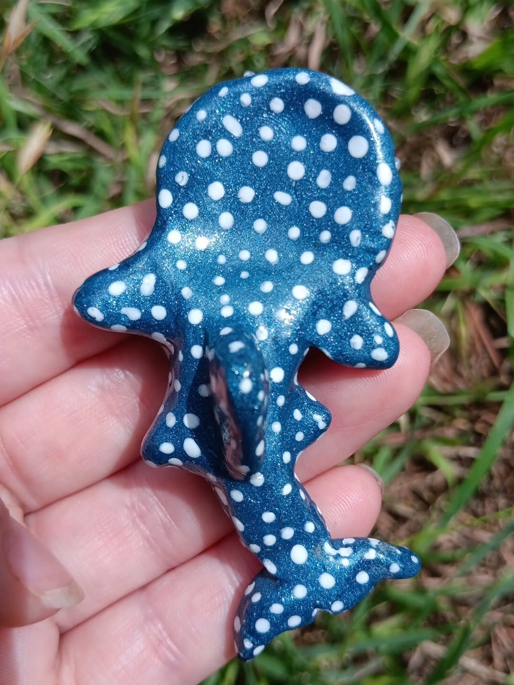 Blue And White Polka Dot Whale Shark Worry Stone